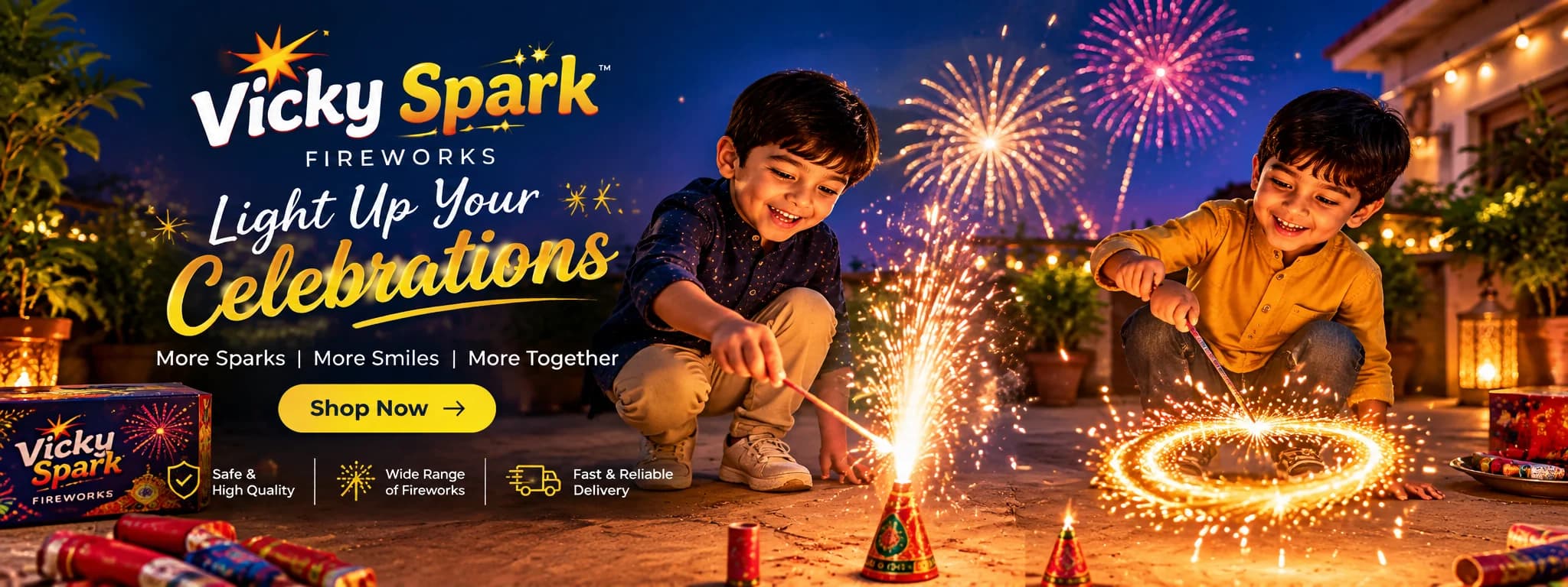 Kids Sparklers & Family Safe Fireworks Banner